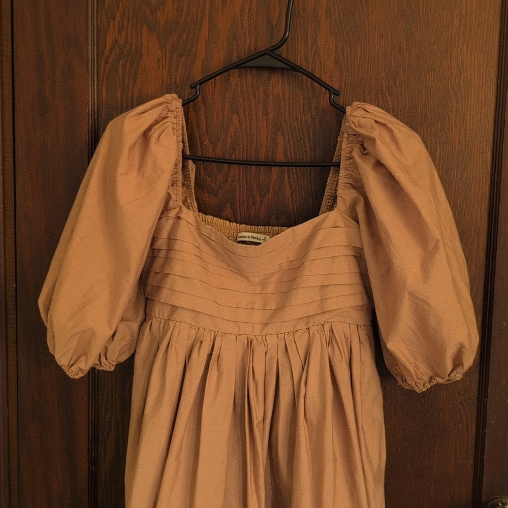Abercrombie & Fitch Emerson Chiffon Puffed Sleeve Brown Mini Dress Size Small - Picture 5 of 9